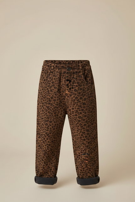 Pantalon Marron Léopard Molletonné Ample Enfant Hiver - vue 3