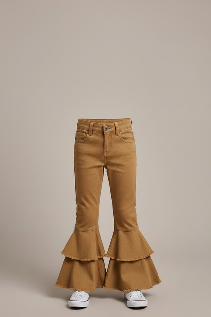 Pantalon Marron Évasé Volants Enfant Double - Toile - vue 3