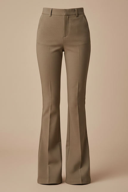 Pantalon Marron Évasé Taille Haute Élégant Fluide Femme - Gabardine - vue 3