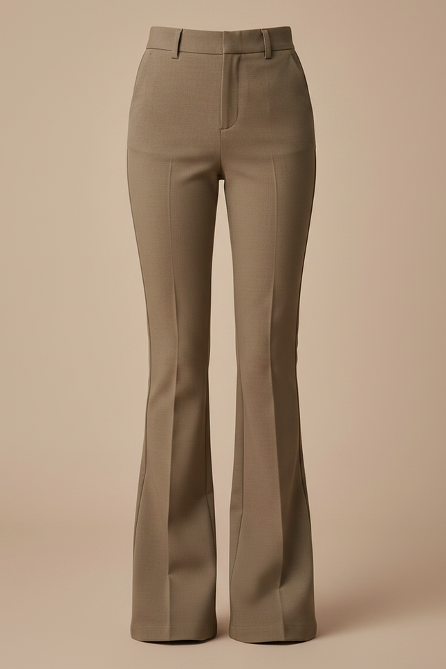 Pantalon Marron Évasé Taille Haute Élégant Fluide Femme - Gabardine - vue 3