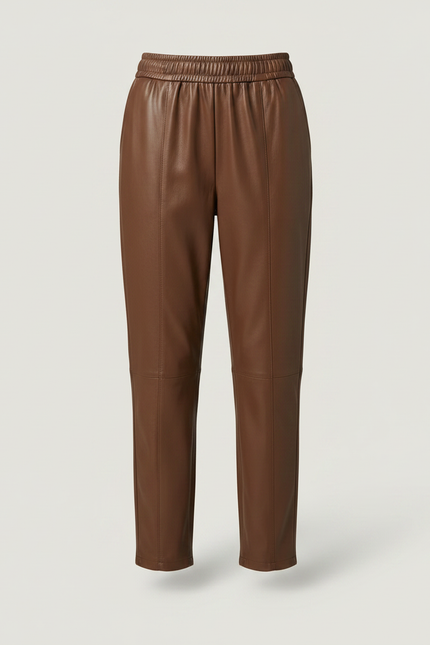 Pantalon Marron Cuir Élastique Ample Élégant Femme - vue 3
