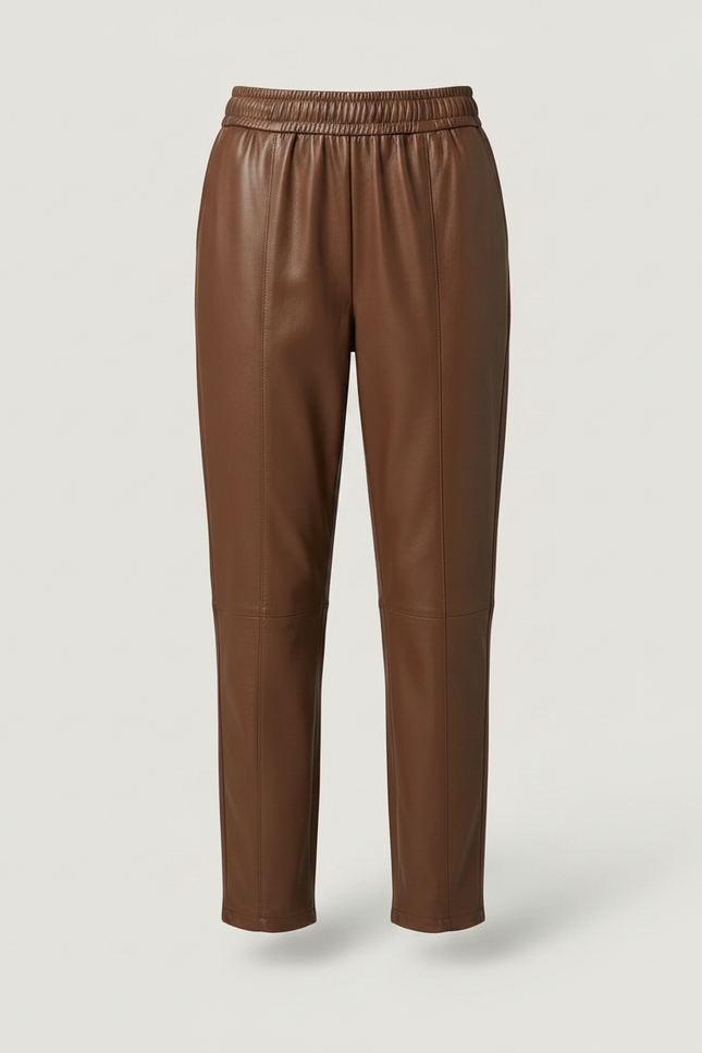 Pantalon Marron Cuir Élastique Ample Élégant Femme - vue 3
