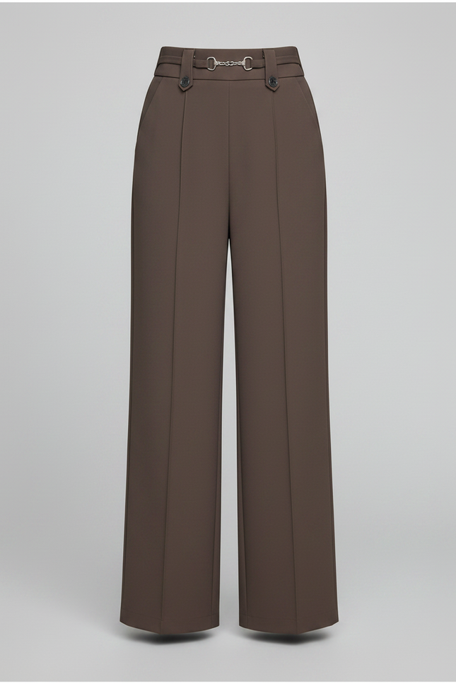 Pantalon Marron Ample Taille Haute Élégant Droit - Gabardine - vue 3