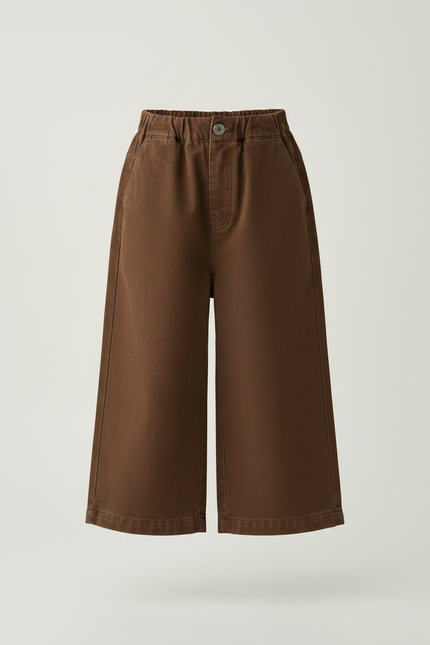 Pantalon Marron Ample Coton Décontracté Fille - vue 3