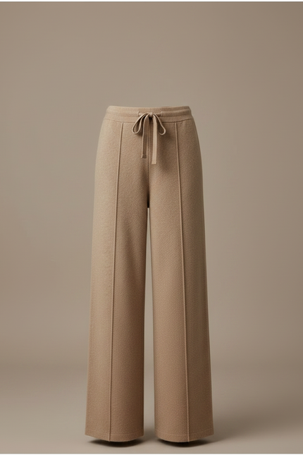 Pantalon Marron Tricoté Large Confortable Cachemire Femme - Camel Maille - vue 3