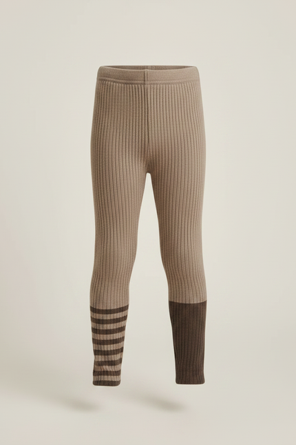 Pantalon Marron Côtelé Bicolore Rayé Tricoté Enfant - Maille - vue 3