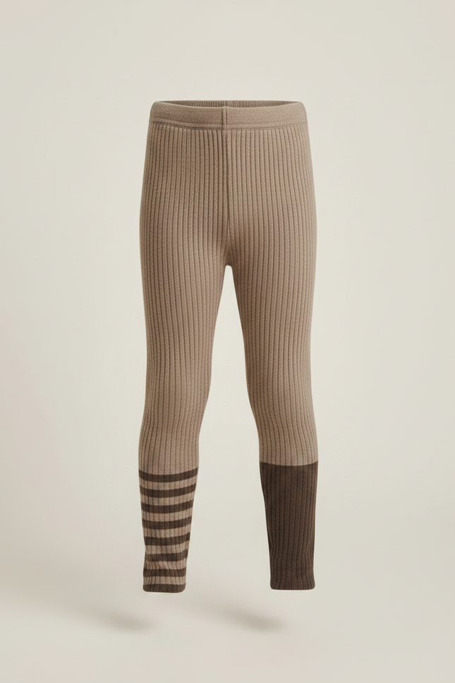 Pantalon Marron Côtelé Bicolore Rayé Tricoté Enfant - Maille - vue 3