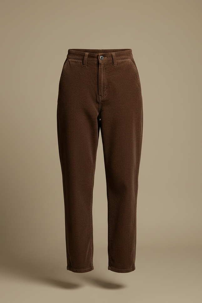 Pantalon Marron Côtelé Droit Ample Décontracté Femme - Cordé - vue 3