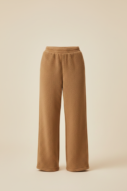 Pantalon Marron Peluche Ample Teddy Brodé Confortable - Molleton - vue 3