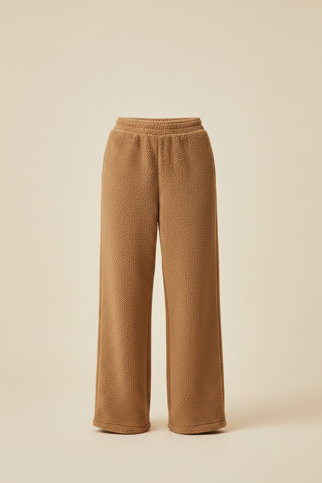 Pantalon Marron Peluche Ample Teddy Brodé Confortable - Molleton - vue 3