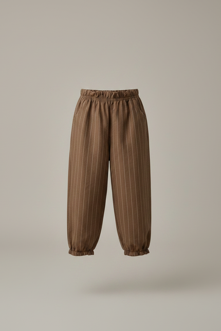 Pantalon Marron Ample Rayé Coton Enfant Confortable - Molleton - vue 3