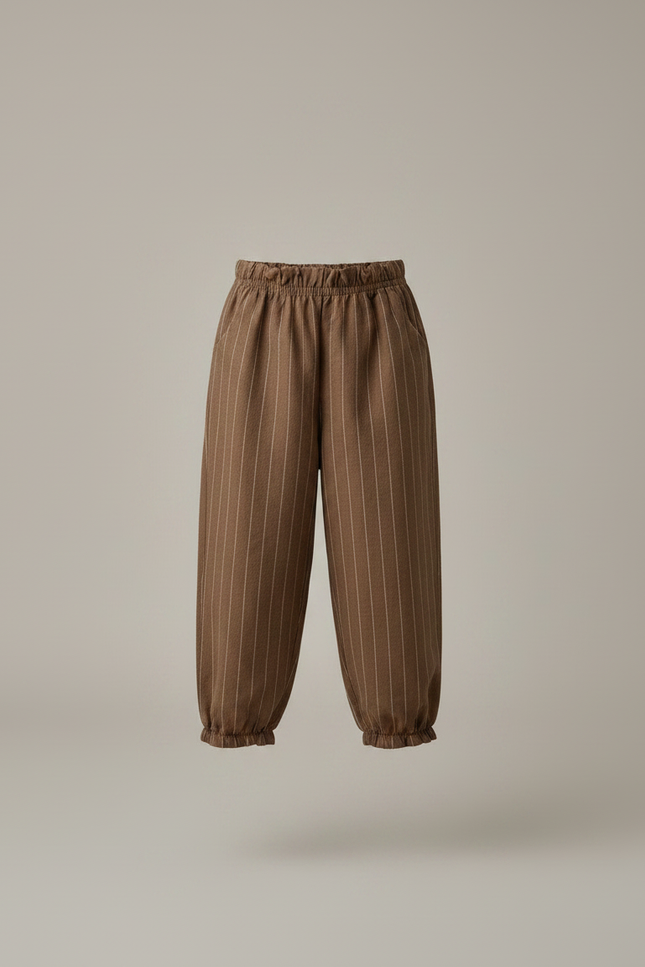 Pantalon Marron Ample Rayé Coton Enfant Confortable - Molleton - vue 3