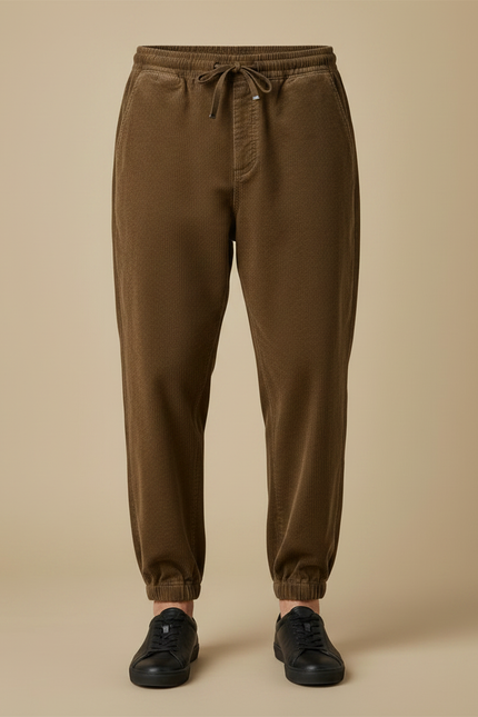 Pantalon Marron Côtelé Ample Décontracté Homme Cordon - Cordé - vue 3