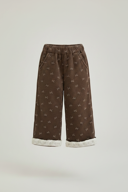 Pantalon Marron Velours Côtelé Ample Imprimé Enfant Doublé - Cordé - vue 3