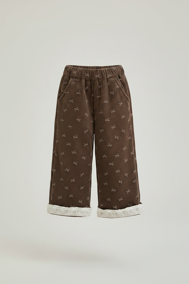 Pantalon Marron Velours Côtelé Ample Imprimé Enfant Doublé - Cordé - vue 3