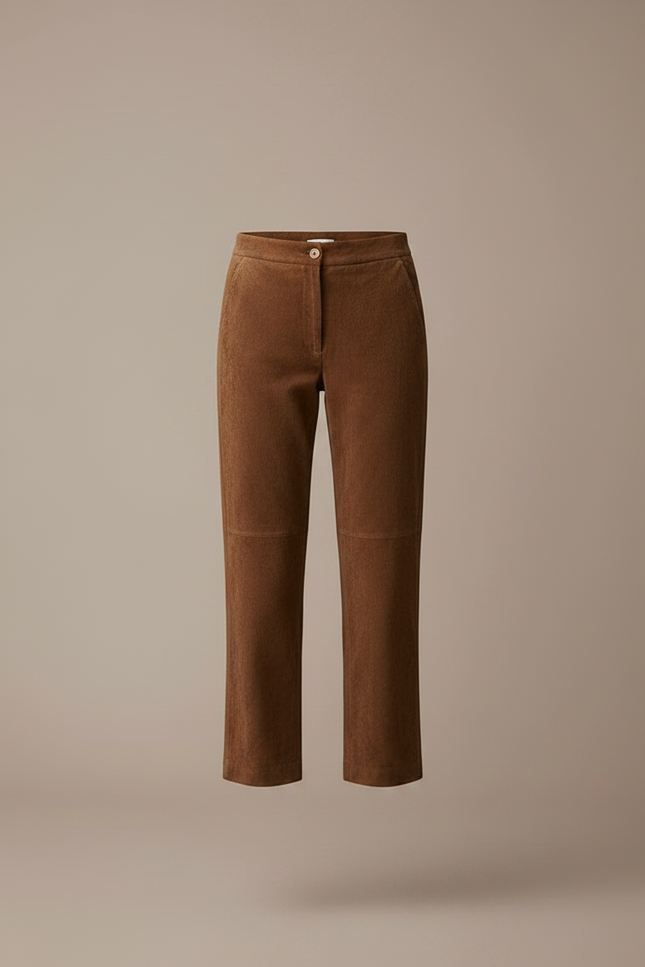 Pantalon Marron Daim Coupe Droite Élégant Décontracté - Cuir - vue 3