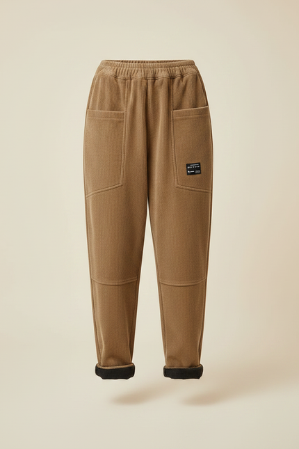 Pantalon Marron Côtelé Ample Élastique Décontracté Harem - Cordé - vue 3