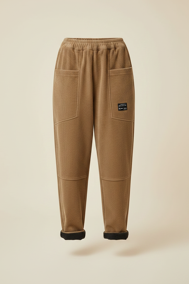 Pantalon Marron Côtelé Ample Élastique Décontracté Harem - Cordé - vue 3
