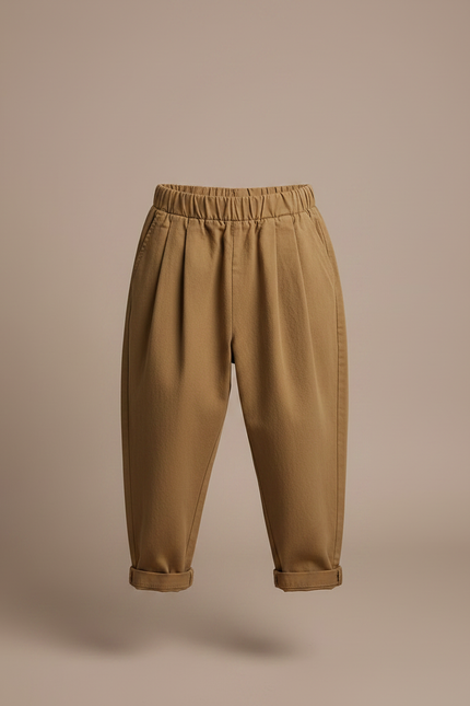 Pantalon Marron Ample Coton Plissé Taille Élastique - vue 3