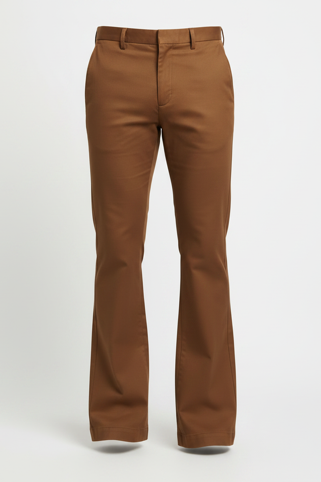 Pantalon Marron Évasé Homme Casual Chic Élégant - Gabardine - vue 3