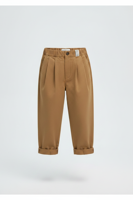 Pantalon Marron Ample Coton Plissé Décontracté Enfant - Gabardine - vue 3