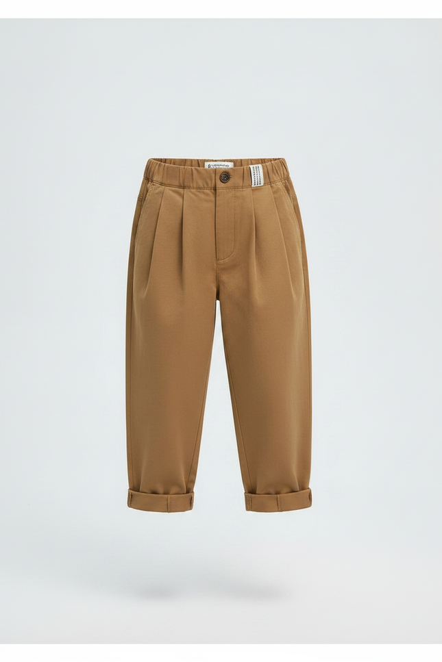 Pantalon Marron Ample Coton Plissé Décontracté Enfant - Gabardine - vue 3