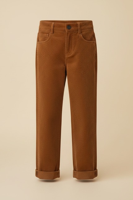 Pantalon Marron Côtelé Ample Droit Enfant Coréen - Cordé - vue 3