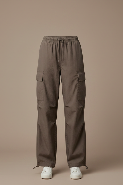 Pantalon Marron Cargo Ample Décontracté Cordon Femme - Kaki Polyester - vue 3