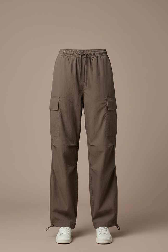 Pantalon Marron Cargo Ample Décontracté Cordon Femme - Kaki Polyester - vue 3