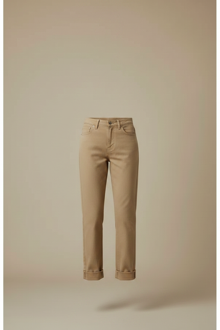 Pantalon Marron Coupe Droite Taille Haute Décontracté - Camel Gabardine - vue 3
