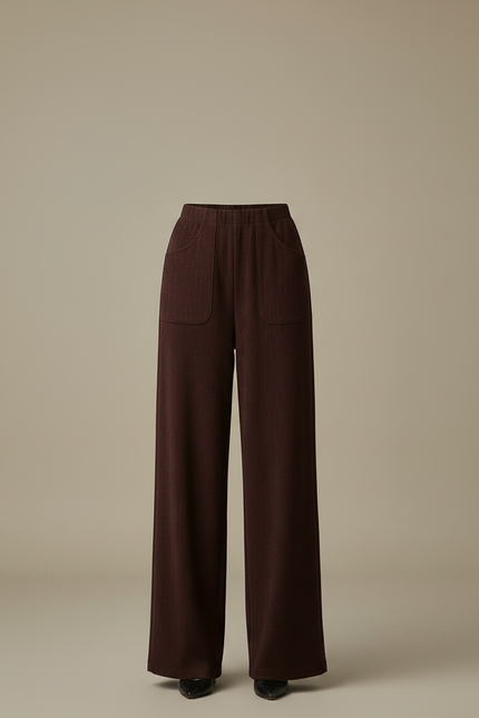 Pantalon Marron Ample Taille Haute Décontracté Femme - Maille - vue 3