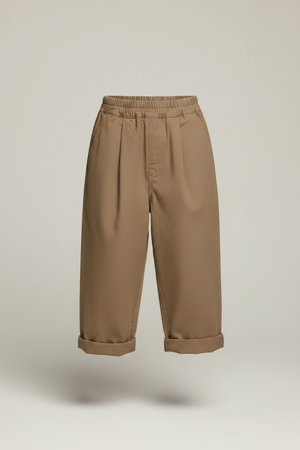 Pantalon Marron Ample Coton Élastique Décontracté Garçon - Kaki - vue 3