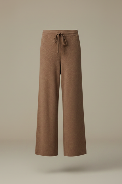 Pantalon Marron Tricoté Large Confortable Femme - Maille - vue 3