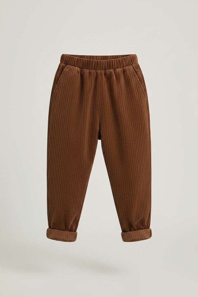 Pantalon Marron Côtelé Droit Enfant Confortable - Cordé - vue 3