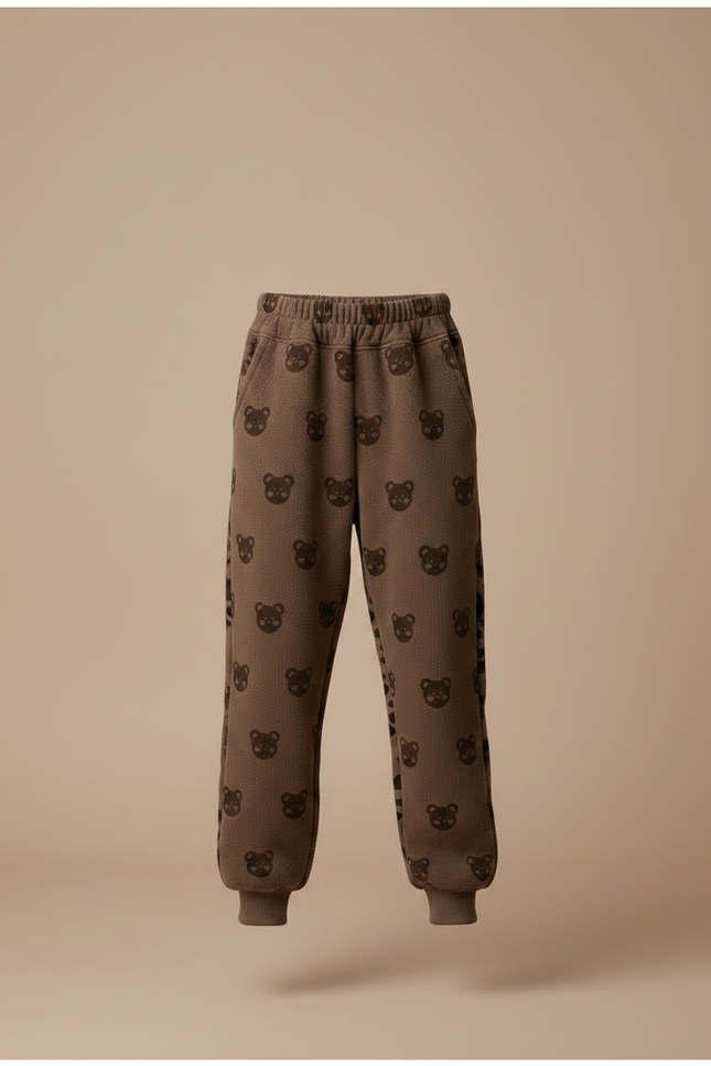 Pantalon Marron Polaire Chaud Enfant Motifs Ours - Molleton - vue 3