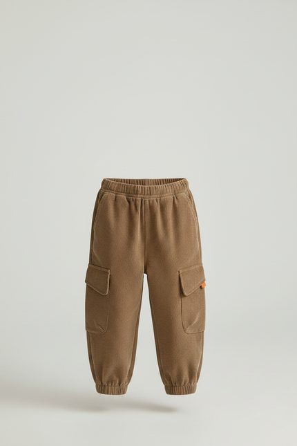 Pantalon Marron Côtelé Ample Cargo Élastiqué Enfant - Cordé - vue 3