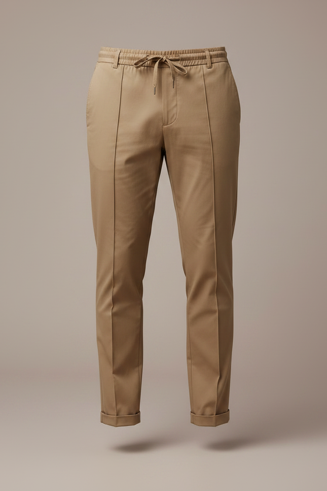 Pantalon Marron Homme Droit Cordon Décontracté Élégant - Camel Gabardine - vue 3