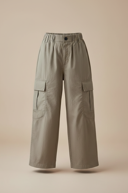 Pantalon Marron Ample Cargo Poches Enfants - Kaki Gabardine - vue 3