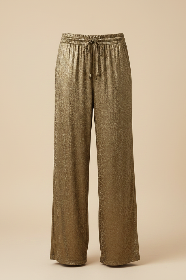 Pantalon Marron Brillant Fluide Large Élégant - Doré Polyester - vue 3