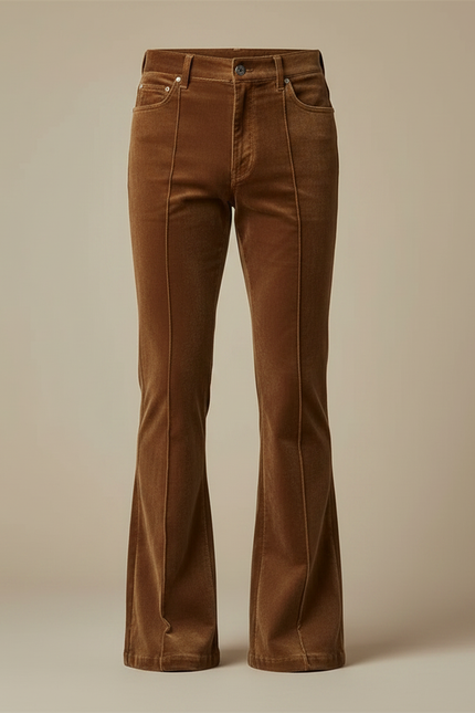 Pantalon Marron Velours Côtelé Évasé Homme Ajusté - Cordé - vue 3