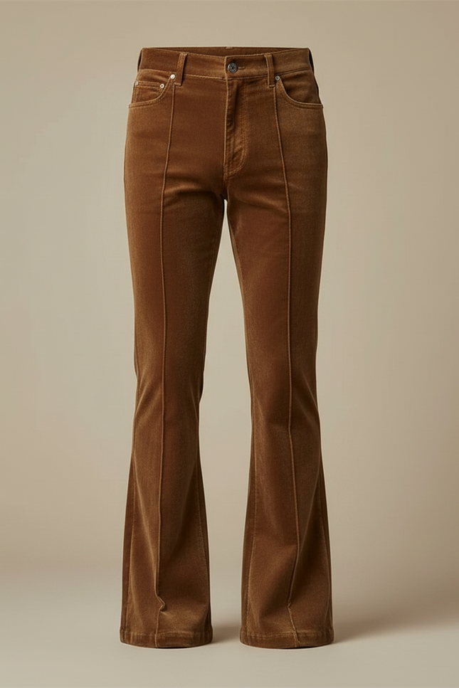 Pantalon Marron Velours Côtelé Évasé Homme Ajusté - Cordé - vue 3