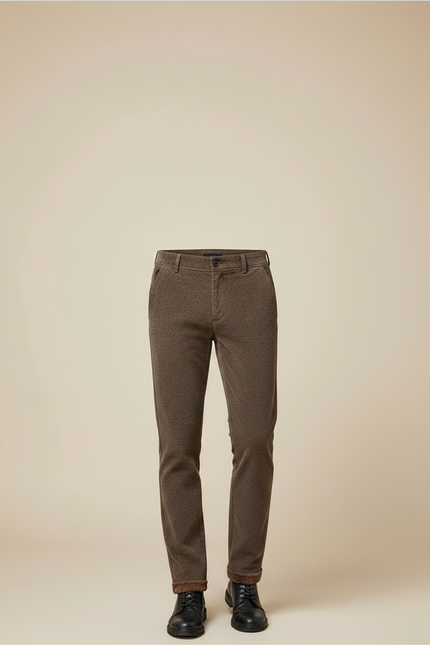 Pantalon Marron Homme Chaud Doublé Polaire Coupe Droite - Cordé - vue 3