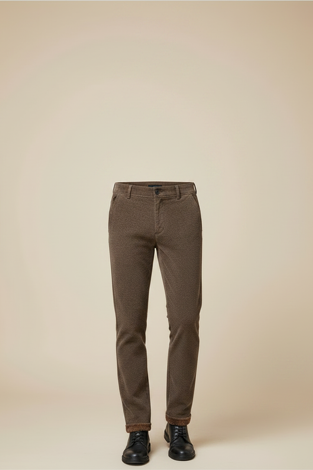 Pantalon Marron Homme Chaud Doublé Polaire Coupe Droite - Cordé - vue 3
