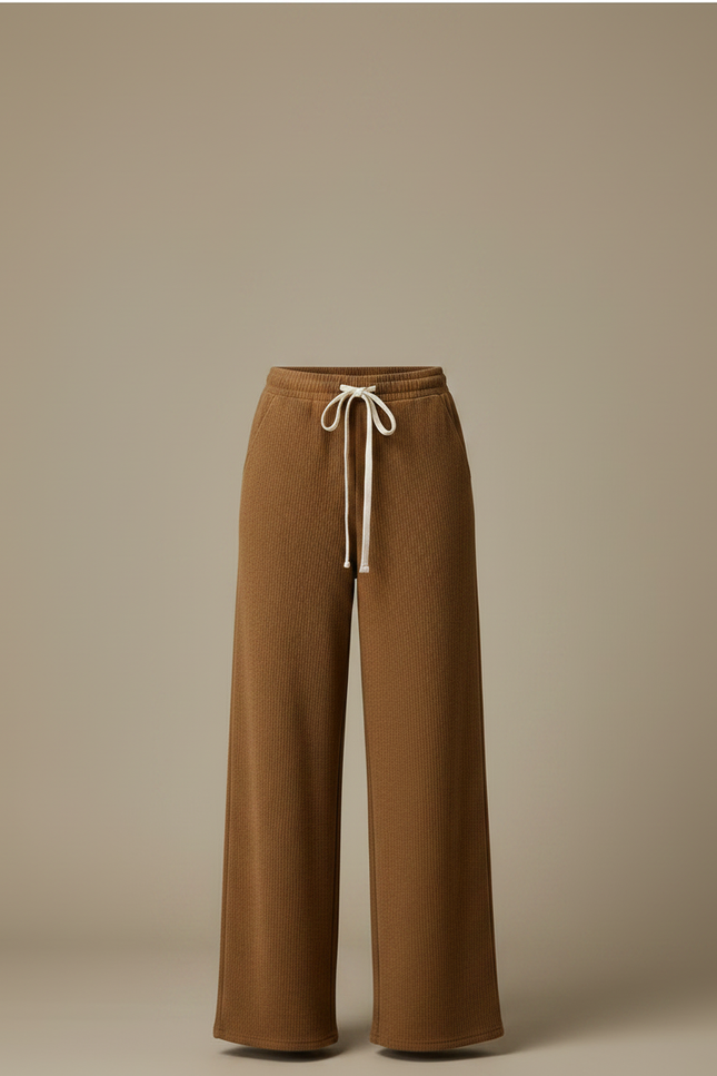 Pantalon Marron Large Taille Haute Décontracté Fluide - Molleton - vue 3