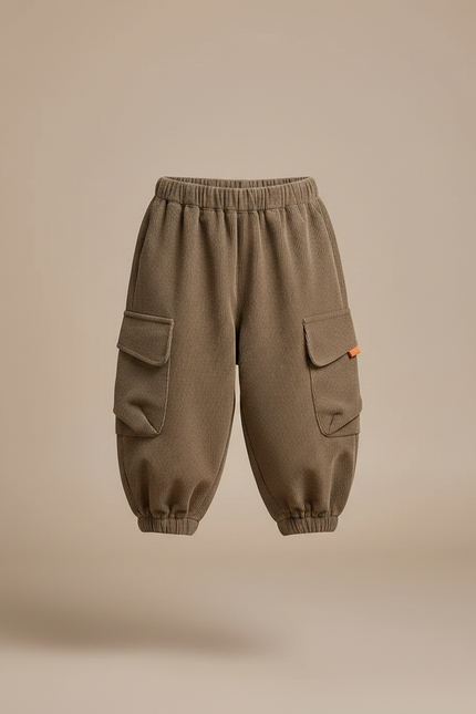 Pantalon Marron Côtelé Ample Cargo Élastiqué Hiver Enfant - Cordé - vue 3