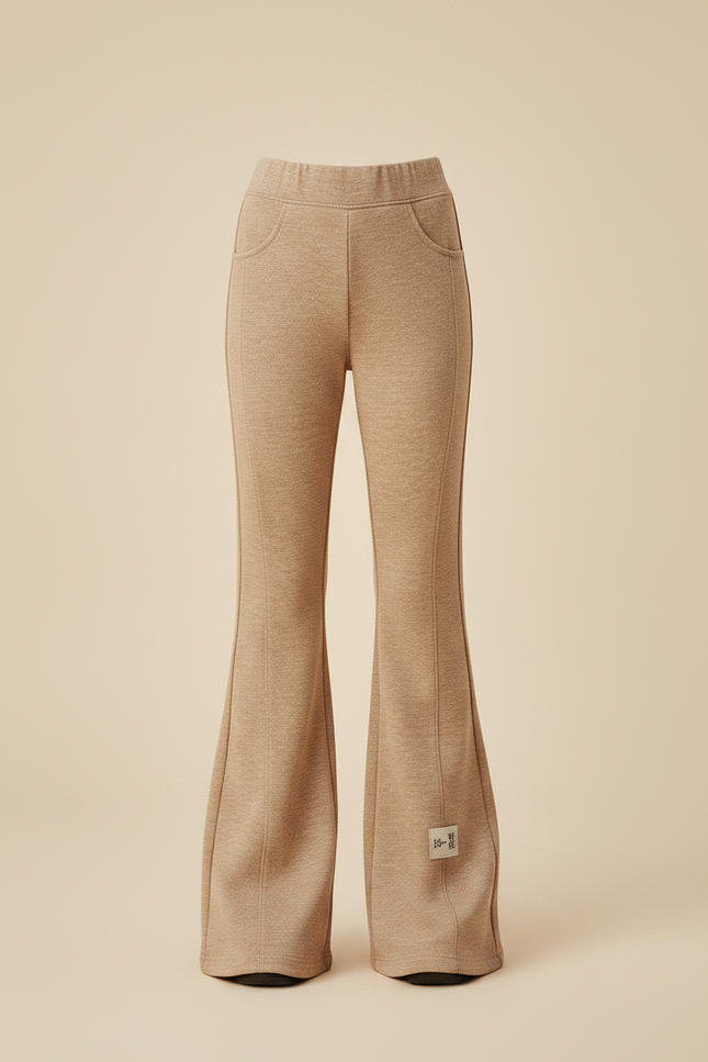 Pantalon Marron Flare Taille Haute Élasthanne Casual Fille - Molleton - vue 3