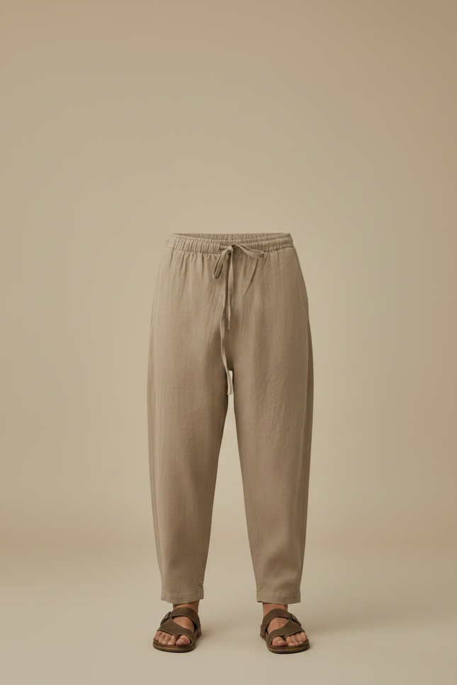 Pantalon Marron Lin Ample Homme Décontracté - Beige - vue 3