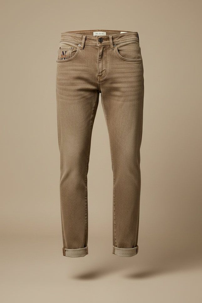 Pantalon Marron Coupe Slim Délavé Décontracté Homme - Jean - vue 3