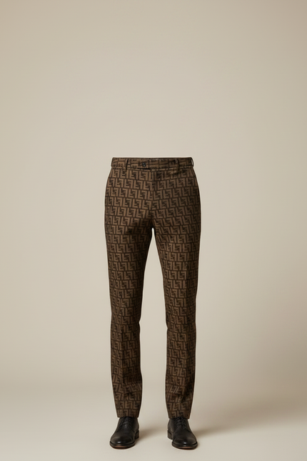 Pantalon Marron Motif FF Slim Élégant Homme - Laine - vue 3