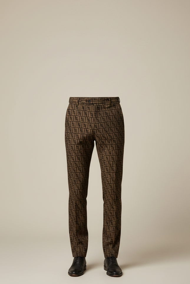 Pantalon Marron Motif FF Slim Élégant Homme - Laine - vue 3
